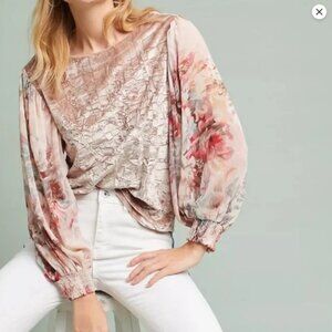Anthropologie Velvet & Silky Puff Sleeve Blouse by Meadow Rue